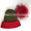 Myfur Hot Sale Christmas Adults Size Raccoon Fur Pom Pom Knitted Beanie Hat