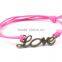 2PCs Bronze Letters Love Faux Suede Leather Cord Charm Bracelets