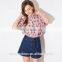 2016 Baiyimo women girls cactus print short sleeve peter pan collar loose shirt blouse single breasted