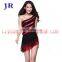 L-7003 One shoulder tassel black and red Latin dance dress