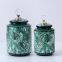 Nordic Style Dark Green Leaf Cylinder Ceramic Vases Sets Table Decoration with round Crystal lid For TV cabinet