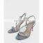 Ladies beautiful wholesale fashion asymmetric strap slingback high heel with ankle strap women sandal shoes