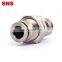 SNS JPM Series push to connect air hose tube quick connector union straight nickel-plated brass pneumatic bulkhead fitting