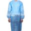 Blue disposable isolation gown PP 25gsm polypropylene lab gowns knit cuffs long sleeves cpe isolation gown