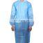 Blue disposable isolation gown PP 25gsm polypropylene lab gowns knit cuffs long sleeves cpe isolation gown