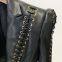 Fashion New Arrival V-neck Corns Metal Leather Jacket Tight Black Zipper Short Women's Clothing