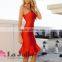 2016 one shoulder multi color falbala fashion evening dress , bandage dress for girl party