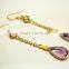 Amethyst & Citrine Pear & Round Facet 925 Sterling Silver Earrings, Designer Gemstone Earrings, Fashionable Bezel Earrings