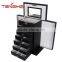 Black leather jewelry box cabinet watch storage case jewelry box with lock & mirror