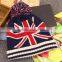FREE Sample! wholesale knit hat with ball top UK flag hat