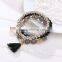 4pcs/set Bohemian Multilayer Imitation Matt Crystal Beads Tassel Elastic Bracelets Bangles For Women