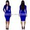 Hottest Women Classic Black Hollow Out Pencil Midi Club Dresses Fashion Long Sleeve Knee Length Elegant Sim Bodycon Sexy Dress