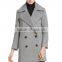 Wholesale autumn winter fashion double breasted woolen grey women casual overcoat