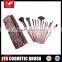 12pcs 100% Synthetic Hair Brown Wood Handle Travelling Cosmetic Brush Set With Heart Shaped Pouch