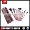 12pcs 100% Synthetic Hair Brown Wood Handle Travelling Cosmetic Brush Set with Heart Shaped Pouch