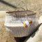 Pompom beach bag/Pompom bag, white zigzag belly basket with pompom