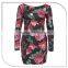 2016 New Fashion Design Red Rose Embroidery Sequin Low Back Sexy Women Fashion Lady Dress