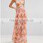 ladies clothes oem Palm print design Square neck Cut-out detailing maxi dresses long Beach Dress