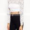 Hot sale Cropped Top With Long Sleeves In All Over Lace