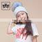 New Fashion Wholesale Kids Funny With Big Genuine Raccoon Fur Ball Winter Knit Hat Baby Crochet