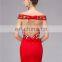 Hot Sale ZZ-E0029 Mermaid Spaghetti Strap Sweetheart Neck Beaded Lace Red Women Evening Gown