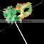 Multi-colors fashion feather Princess Mardi Gras Feather masquerade Mask With Stick masquerade mask with stones
