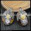 LFD-0046P ~ Wholesale Tiger eye Stone Pendants , Pave Rhinestone Crystal Shell Flowers Charms Pendant Jewelry