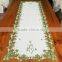 embroidered table runner with shamrock designs on satin material