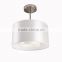 1light pendant chandelier (Lustre/La arana)in satin steel finish with a pristine white fabric double drum shade