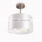 1light Pendant Chandelier (Lustre/La Arana)in Satin Steel Finish With a Pristine White Fabric Double Drum Shade