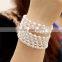Pearl Rhinestone Crystal Stretch Cuff Bangle Spiral Wedding Bridal Arm Bracelet