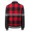 Latest winter cheap fashion England classic lady red plaid jacket with PU leather sleeves