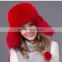 Rassian Style Women Fox Fur Hat Navy Fur Hat Winter Fur Hat with pompoms