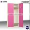 2 vertical door pink clothing steel locker hot sale steel locker with mirror key lock wardrobe cabinet