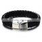 Wide Braided Leather Bracelet for Men Black Genuine Leather Wristband With Magnetic Box Clasp