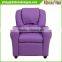 Contemporary Purple Vinyl Kids Recliner with Cup Holder and Headrest