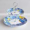 2 Layers Round Porcelain Cake Plate, 2pcs Set Plate with Decal and Iron Holder