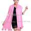 CX-B-P-42D Women Winter Genuine Mongolian Sheep Rabbit Fur Trim Pashmina Shawls With Fur