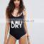 MGOO Fashion Manufacturing Custom Made Cut Back One Piece Swimsuit Printing Logo Swimwear White Piping