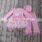 2016 yawoo wholesale pink lace long sleeve smocked dress and ruffle pants set guangzhou kids clothes