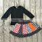 Yawoo black cotton top match turkey embroidery and skirts thanksgiving set childrens wholesale boutique clothing