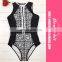 Lady One Piece Zipper Retro Print Bikini Push Up Monokini Conjoined Bathing Suit