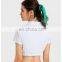 2023 New Cool Fabric Short Sleeve Built In Bra Crop Top Bottom Elastic Women Yoga Sports Workout Gym Fitness Tennis Polo Shirt