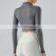 High Neck Long Sleeve T-Shirt Women Casual Sportswear Yoga Crop Top Polyester Ribbed Ladies Gym Apparel Outdoor Active Clothes