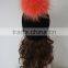 Favorite Style Orange Raccoon Fur Pompom Knitted Black Rib Cap Soft Touch Fur Ball Knit Wool Hat