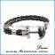 Custom Handmade Mens Genuine Braided Leather Hook Anchor Bracelet