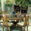 Luxurious Elegant Golden and Brown Carving Round Dining Table Set With Buffet and Chairs BF12-04204b