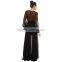 New Spring Women Black Long Sleeve Sexy V-neck Polka Dot Chiffon Big Hem Maxi Dress