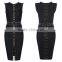 2017 Fashion summer midi lady cocktail black sexy body con studded bandage dress