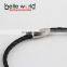 Fashion Leather braid titanium steel bracelet with rhinestone